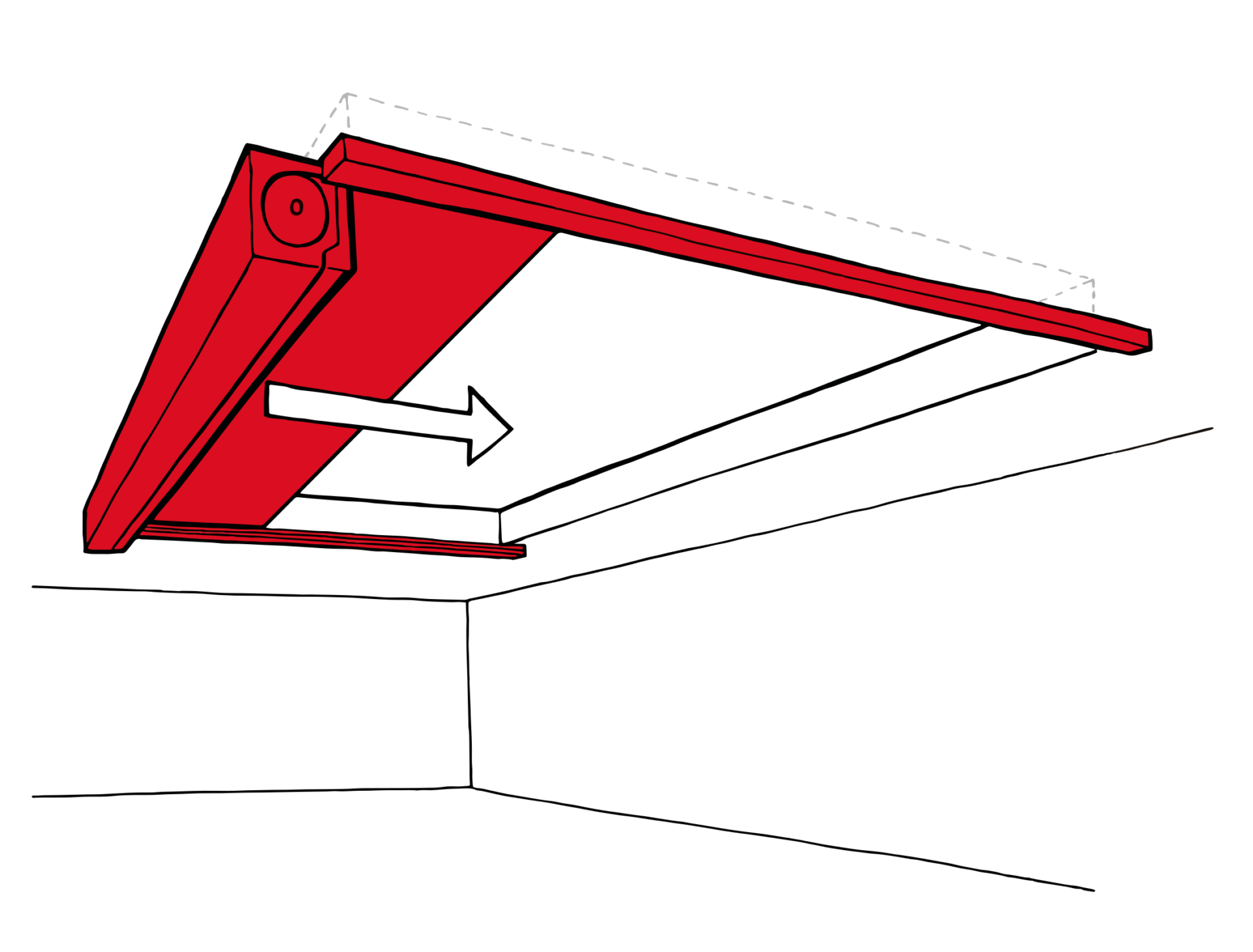 Imagem do tipo mockup mostrando o sentido de fechamento da cortina corta-fogo modelo fibershield-HC