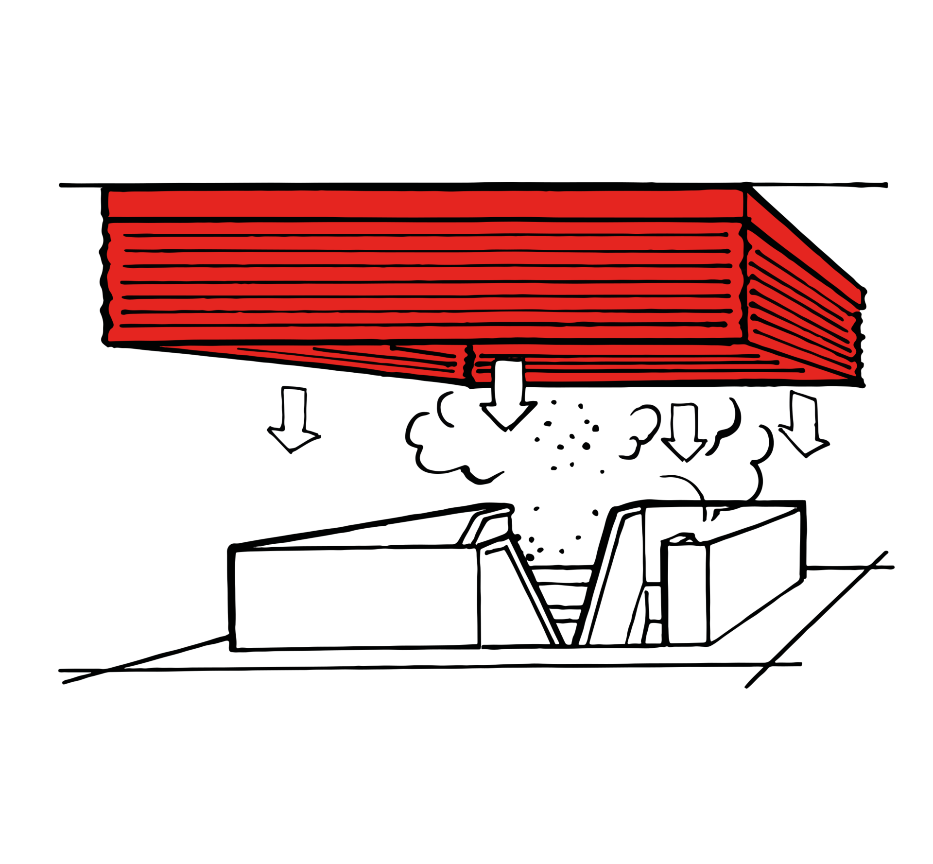 Imagem do tipo mockup mostrando o sentido de fechamento da cortina corta-fogo modelo fibershield-S