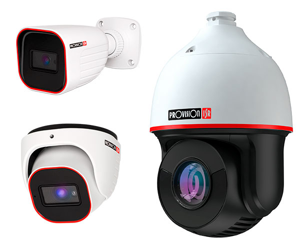 Imagem de três modelos das câmeras de segurança Provision