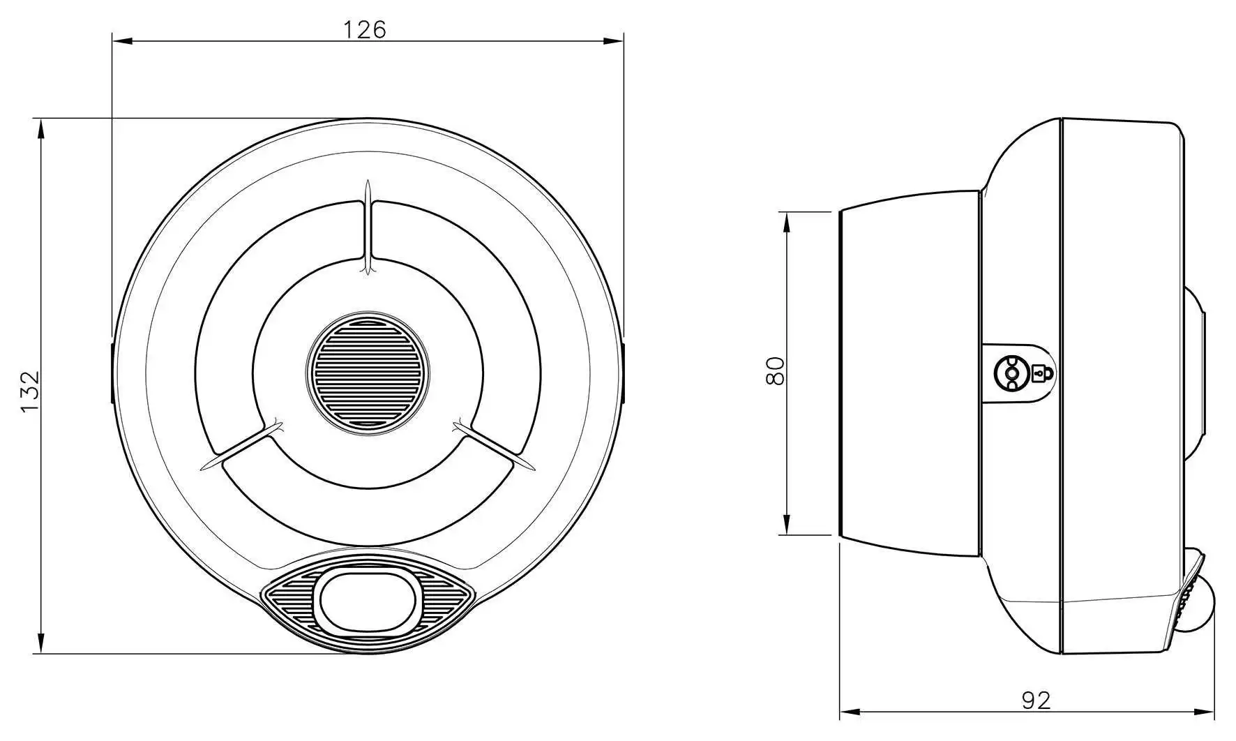 Imagem do desenho técnico da sirene de alarme de incêndio wireless