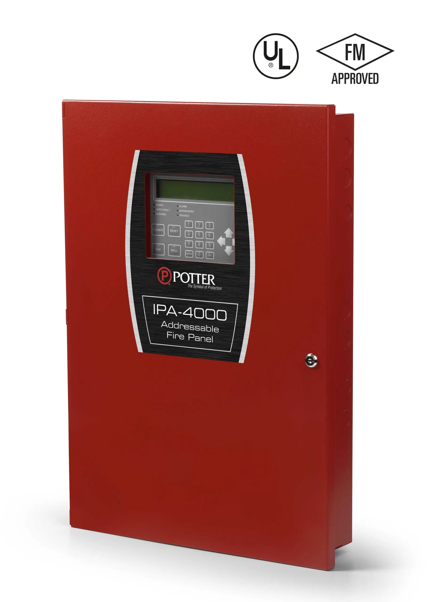 Imagem do Painel de incêndio endereçável da marca Potter, modelo IPA-4000 vista lateral