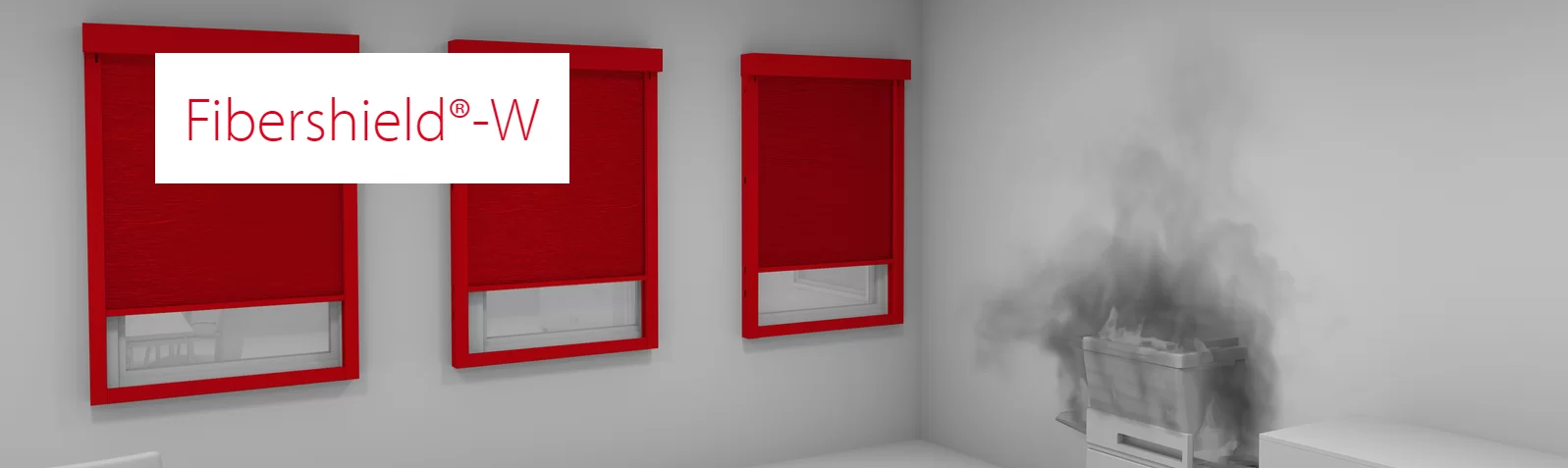 Imagem do tipo mockup mostrando o sentido de fechamento da cortina corta-fogo modelo Fibershield-W